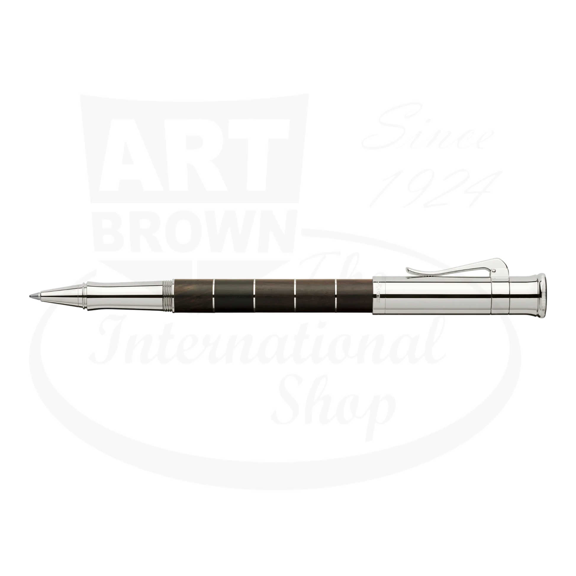 Graf von Faber-Castell Classic Anello Grenadilla Rollerball Pen with segmented dark wood barrel and platinum-plated rings