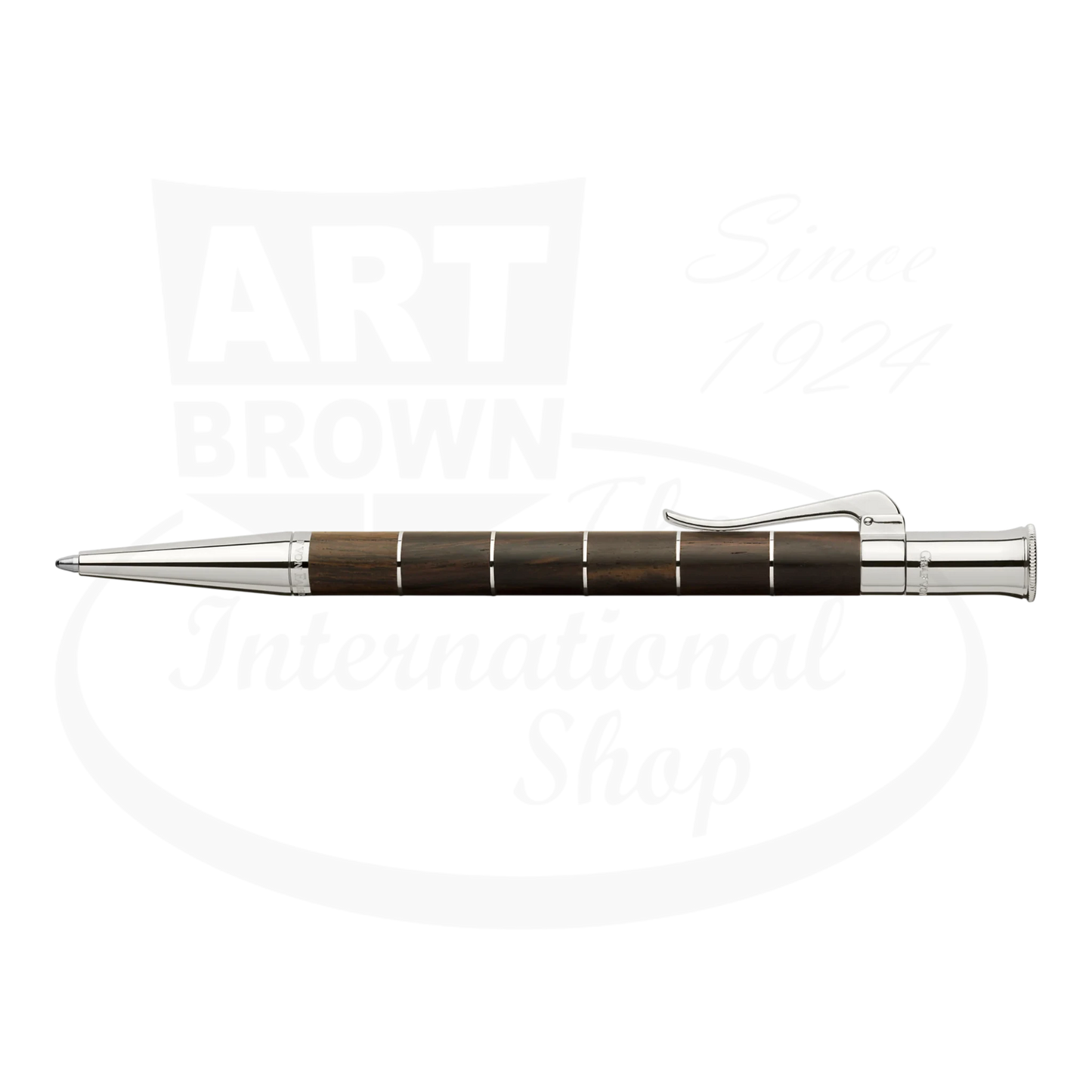 Graf von Faber-Castell Classic Anello ballpoint pen with dark Grenadilla wood and platinum segments, sleek design