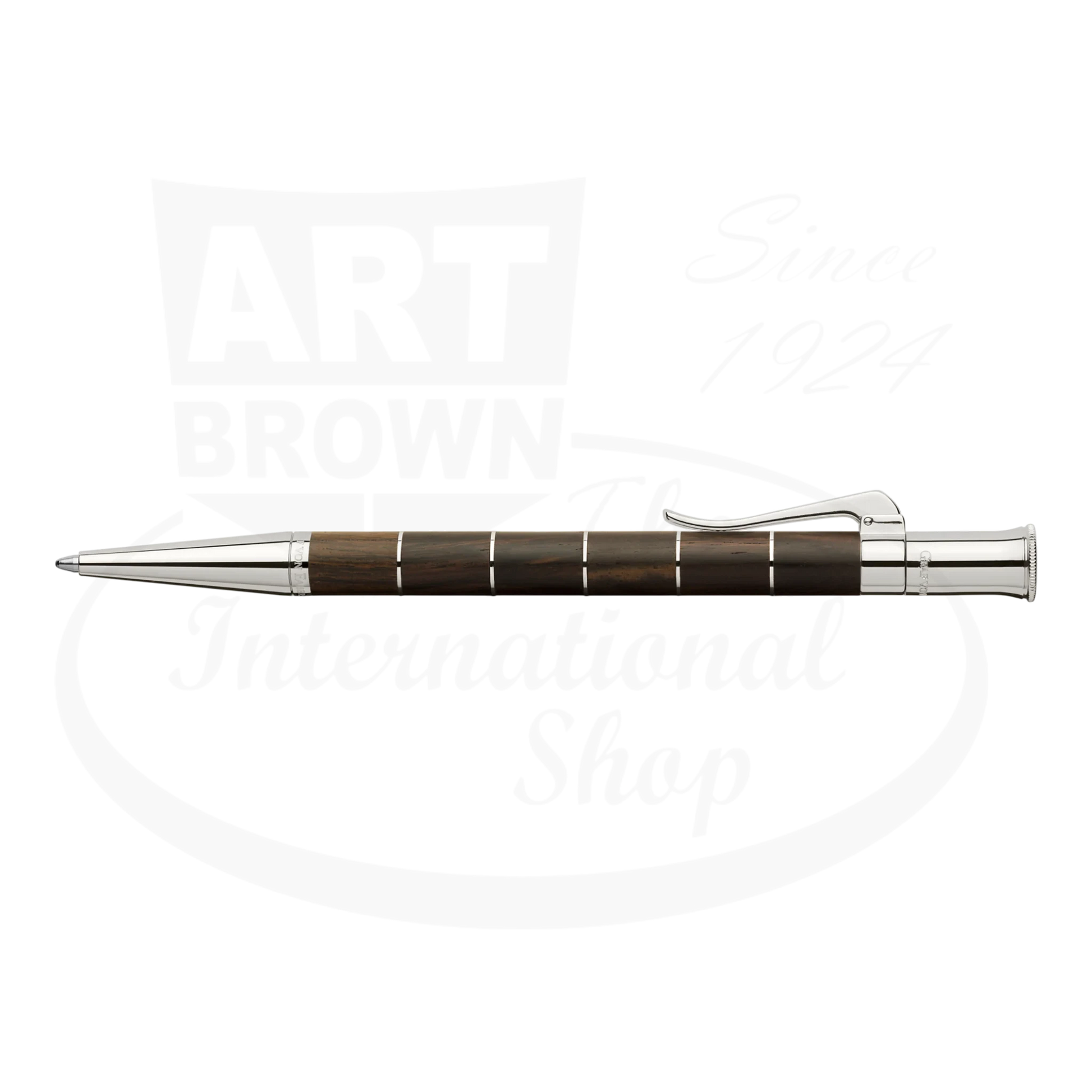 Graf von Faber-Castell Classic Anello ballpoint pen with dark Grenadilla wood and platinum segments, sleek design