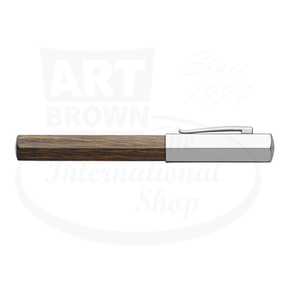 Faber-Castell Ondoro fountain pen wood barrel with smoked oak and chrome-plated cap in hexagonal design