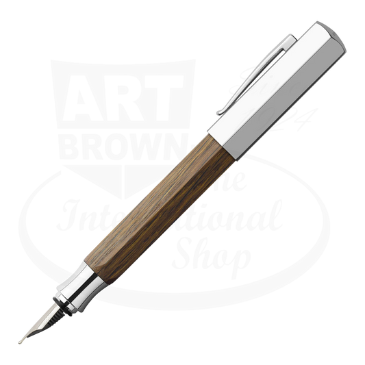 Faber-Castell Ondoro Wood Fountain Pen with chrome-plated hexagonal cap and smooth brown wood barrel