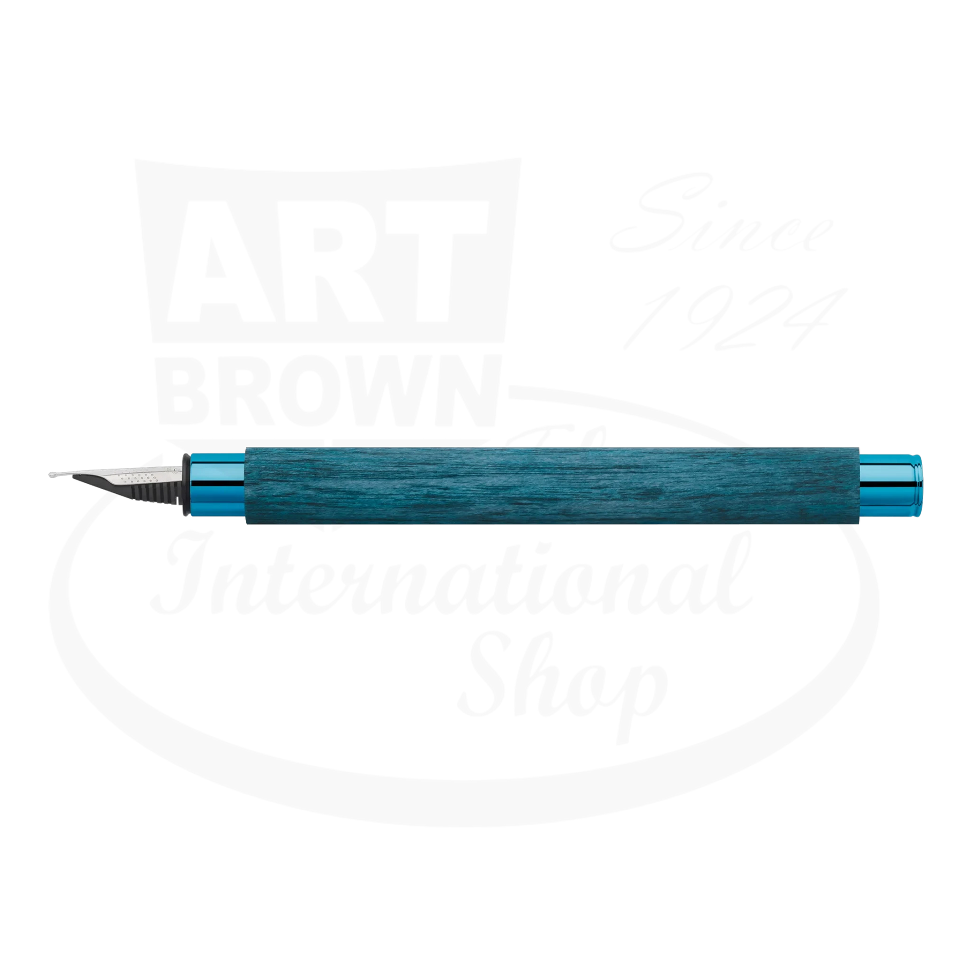 Faber-Castell Ambition Blue Wood Fountain Pen with deep blue hornbeam wood barrel and polished chrome accents