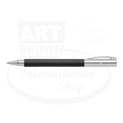 Faber-Castell Ambition Black Resin rollerball pen with polished chrome trim sleek barrel design