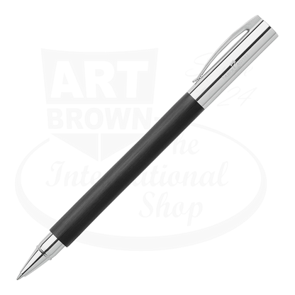 Faber-Castell Ambition Black Resin Rollerball pen with chrome trim sleek black barrel and silver cap