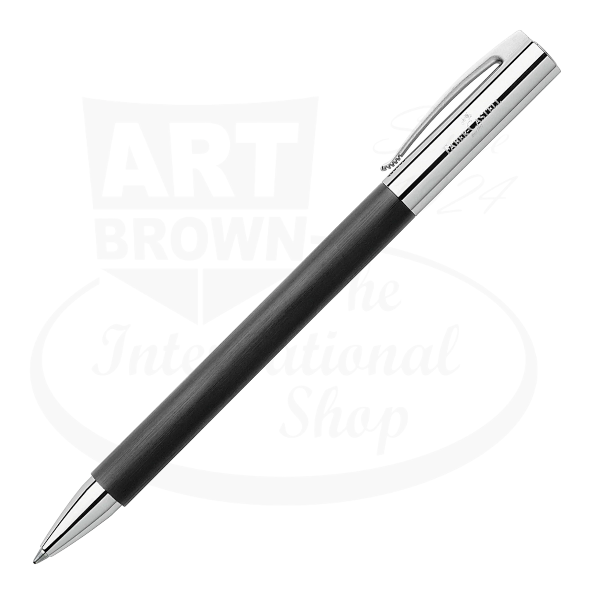 Faber-Castell Ambition ballpoint pen black resin body with polished chrome cap and tip elegant sleek design