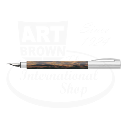 Faber-Castell Ambition Coconut Fountain Pen with polished chrome accents and textured dark coconut wood barrel