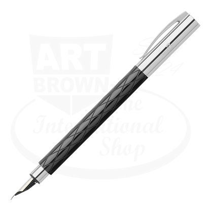 Faber-Castell Ambition Black Rhombus fountain pen with polished black resin body and silver metal cap and nib details