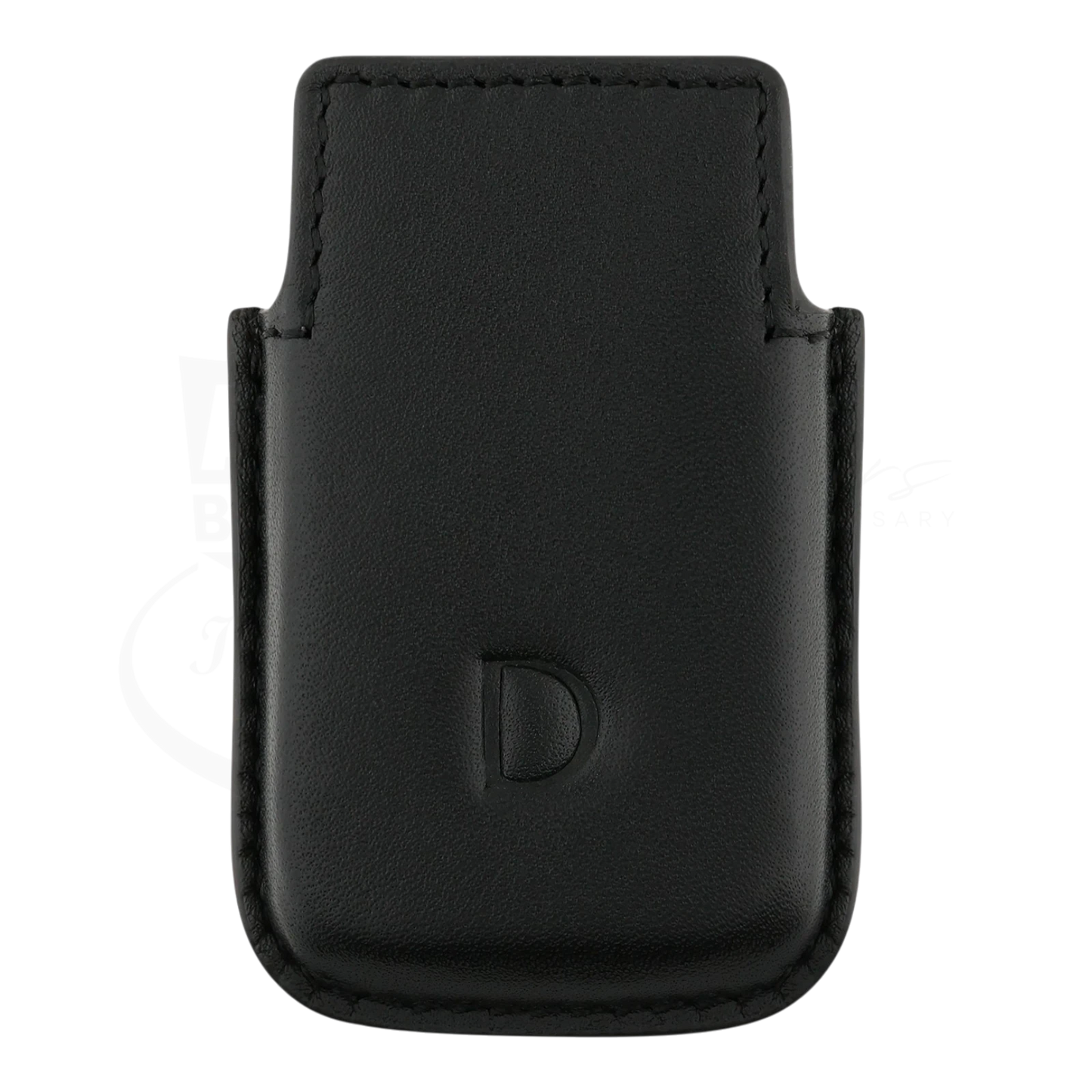 Black soft leather lighter case for Slimmy lighters from S.T. Dupont, with embossed "D" logo.