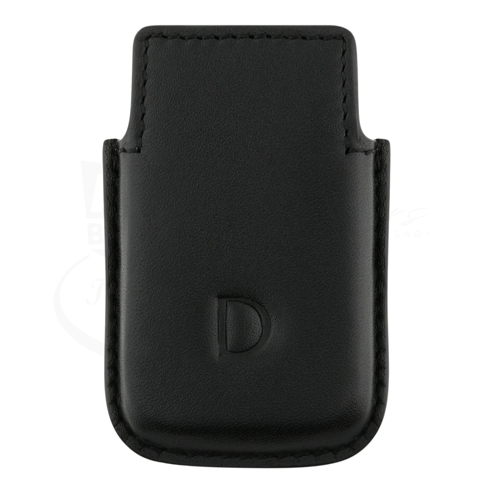 Black soft leather lighter case for Slimmy lighters from S.T. Dupont, with embossed "D" logo.