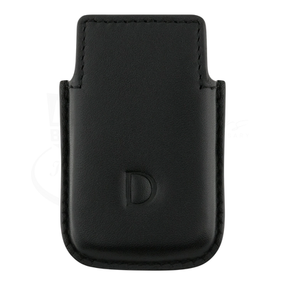 Black soft leather lighter case for Slimmy lighters from S.T. Dupont, with embossed "D" logo.