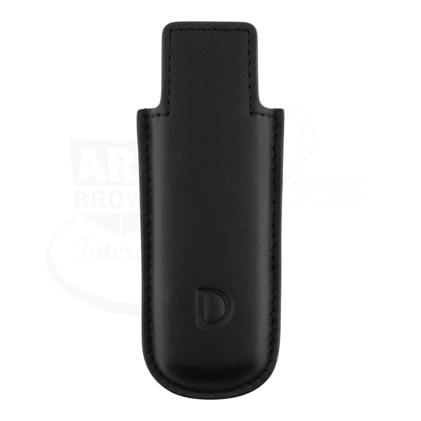 Black soft leather lighter case for S.T. Dupont twiggy lighter, with embossed D logo on the front
