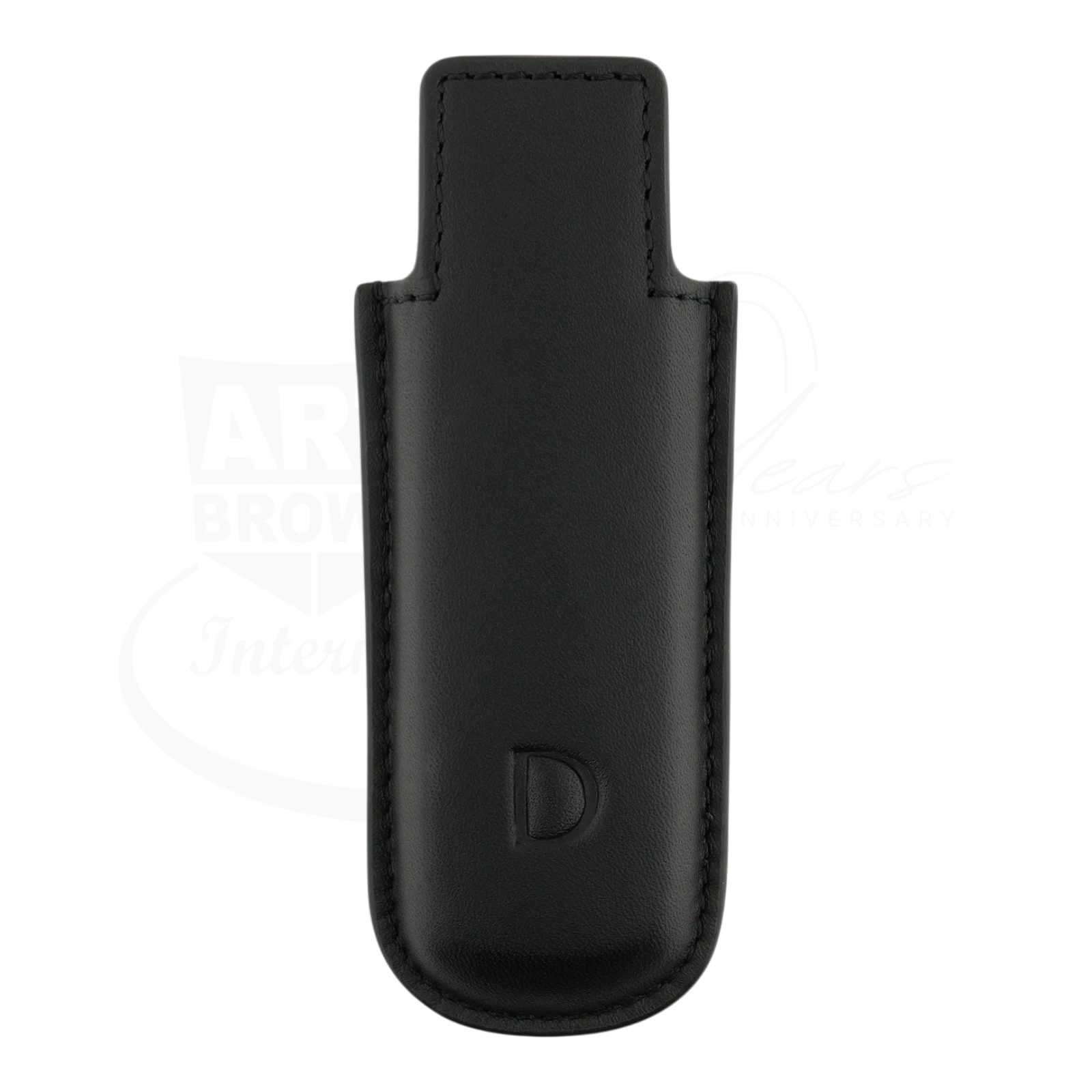 Black soft leather lighter case for S.T. Dupont twiggy lighter, with embossed D logo on the front