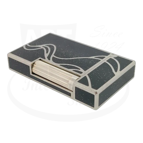 S.T. Dupont Ligne 2 016023 limited edition palladium lighter with black lacquer and silver smoke design, ribbed roller