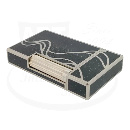 S.T. Dupont Ligne 2 016023 limited edition palladium lighter with black lacquer and silver smoke design, ribbed roller