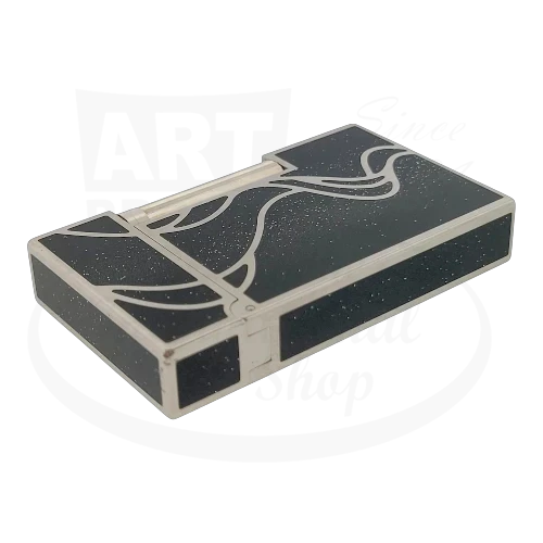 S.T. Dupont Ligne 2 016023 limited edition palladium lighter with black lacquer and silver swirl design, compact rectangular shape