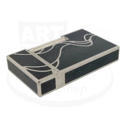 S.T. Dupont Ligne 2 016023 limited edition palladium lighter with black lacquer and silver swirl design, compact rectangular shape