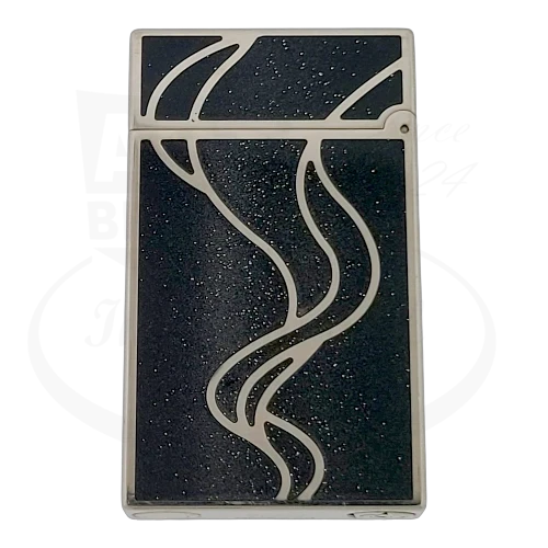 S.T. Dupont Ligne 2 016023 palladium finish lighter with black lacquer and silver smoke swirl design, display model