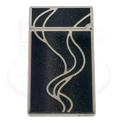 S.T. Dupont Ligne 2 016023 palladium finish lighter with black lacquer and silver smoke swirl design, display model