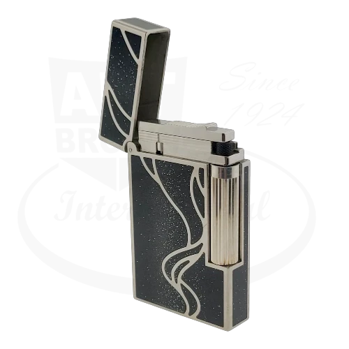 S.T. Dupont Ligne 2 016023 palladium finish lighter with black lacquer and silver dust open display model