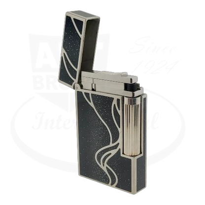 S.T. Dupont Ligne 2 016023 palladium finish lighter with black lacquer and silver dust open display model