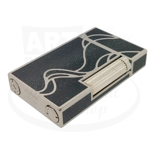 S.T. Dupont Ligne 2 016023 palladium silver black lacquer lighter with silver ribbed roller limited edition display model