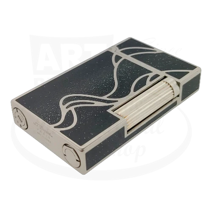 S.T. Dupont Ligne 2 016023 palladium silver black lacquer lighter with silver ribbed roller limited edition display model