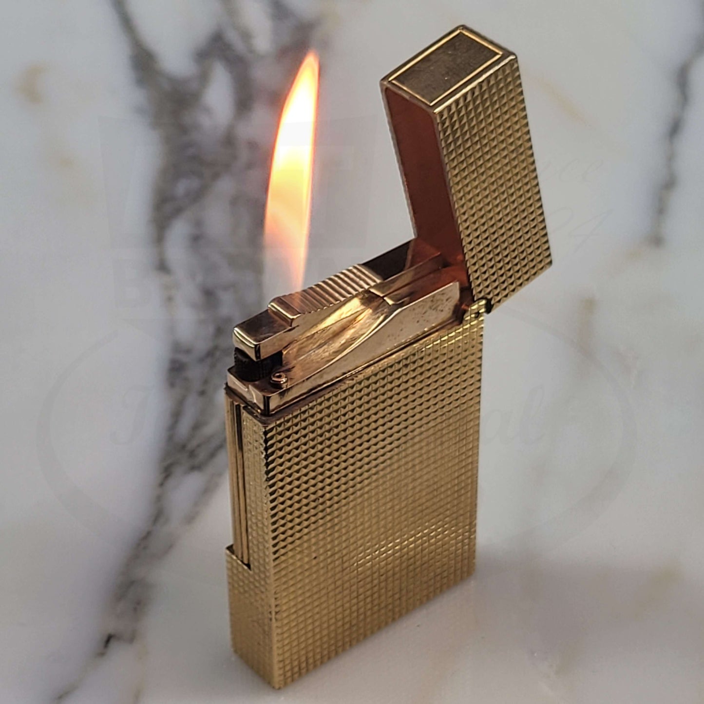 Preowned Vintage S.T. Dupont Ligne 2 Gold Diamondhead Lighter, 016211