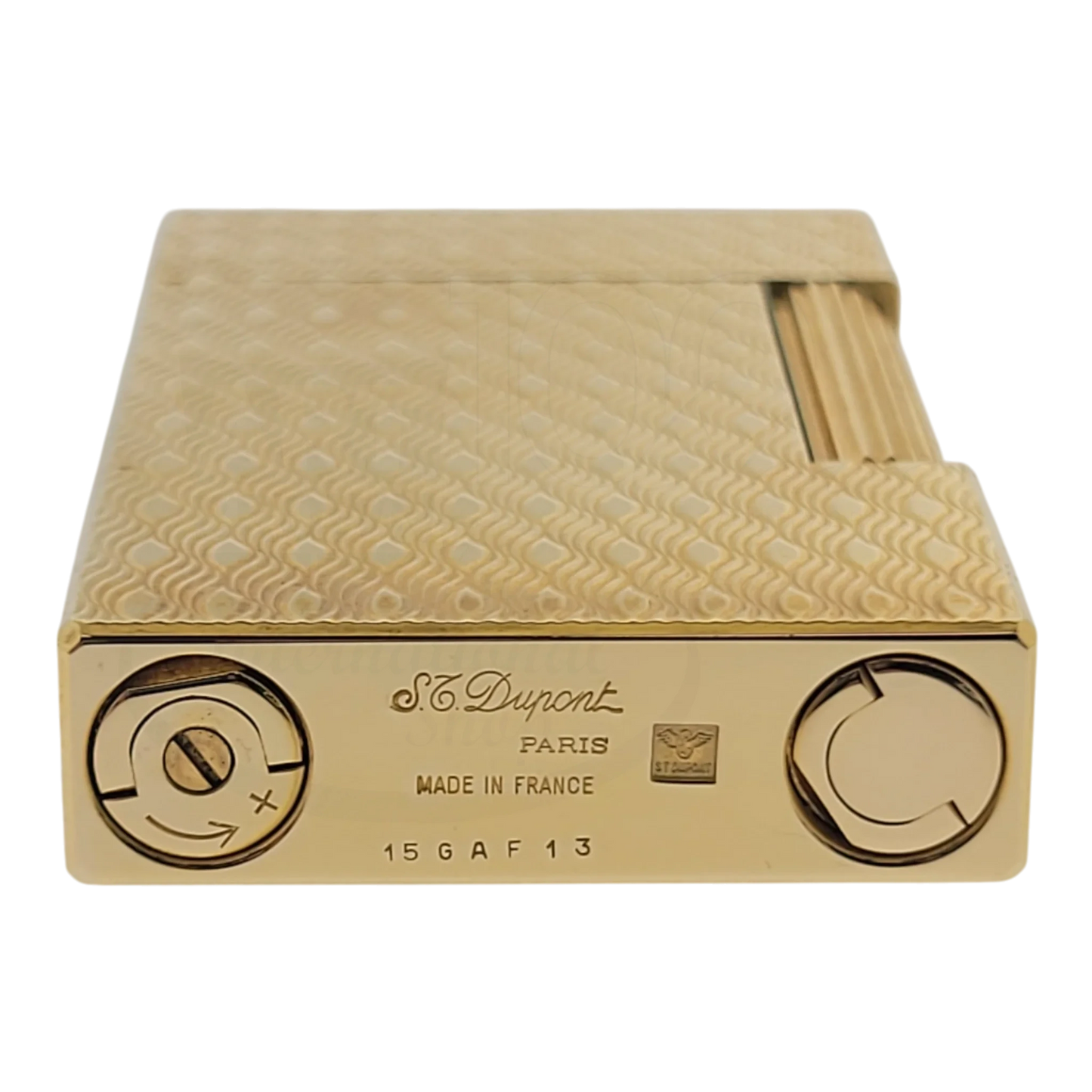 Preowned S.T. Dupont Ligne 2 Gold Peacock Feather Lighter, 016255-D1