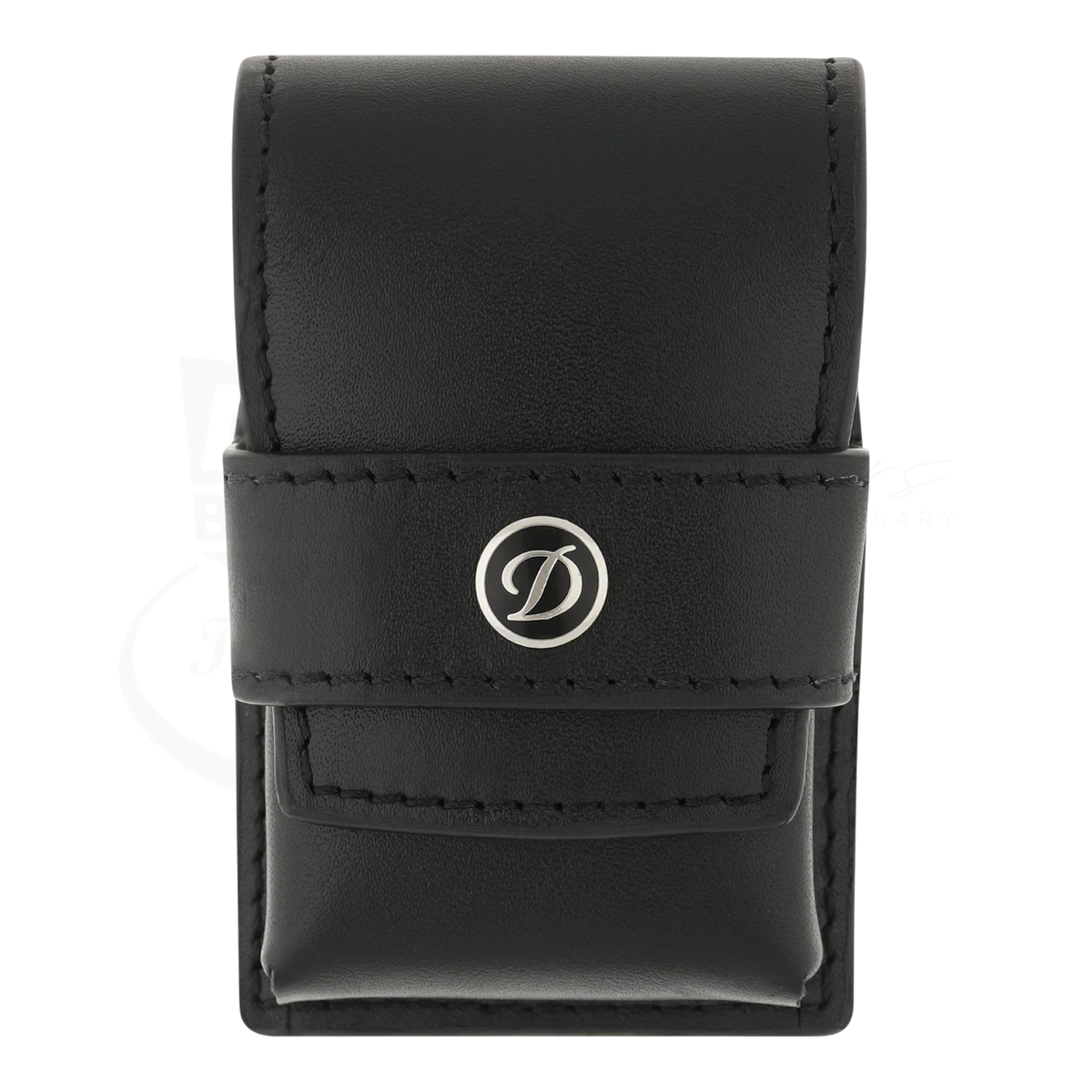 S.T. Dupont Ligne 2 soft leather lighter case in black with stitched design and silver logo emblem closure