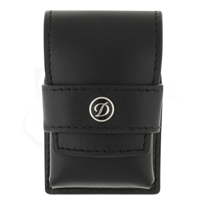S.T. Dupont Ligne 2 soft leather lighter case in black with stitched design and silver logo emblem closure