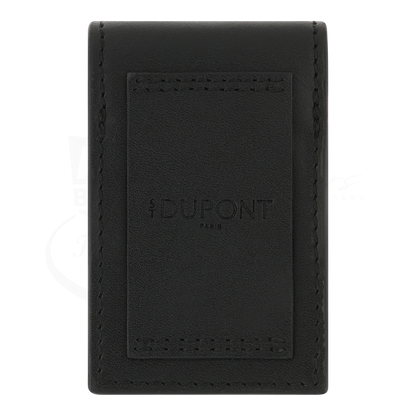 S.T. Dupont Ligne 2 soft black leather lighter case with stitched detailing and embossed logo on front panel