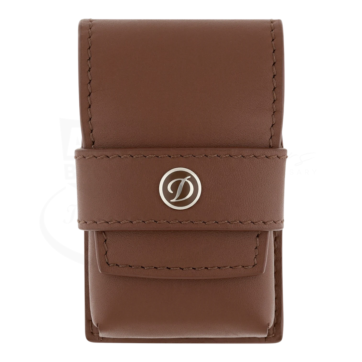 S.T. Dupont Ligne 2 soft brown leather lighter case with stitched edges and silver logo button closure