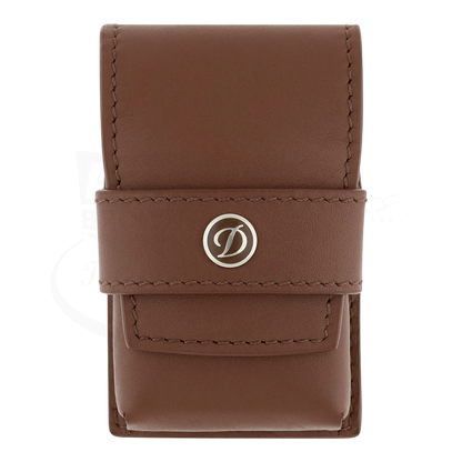 S.T. Dupont Ligne 2 soft brown leather lighter case with stitched edges and silver logo button closure
