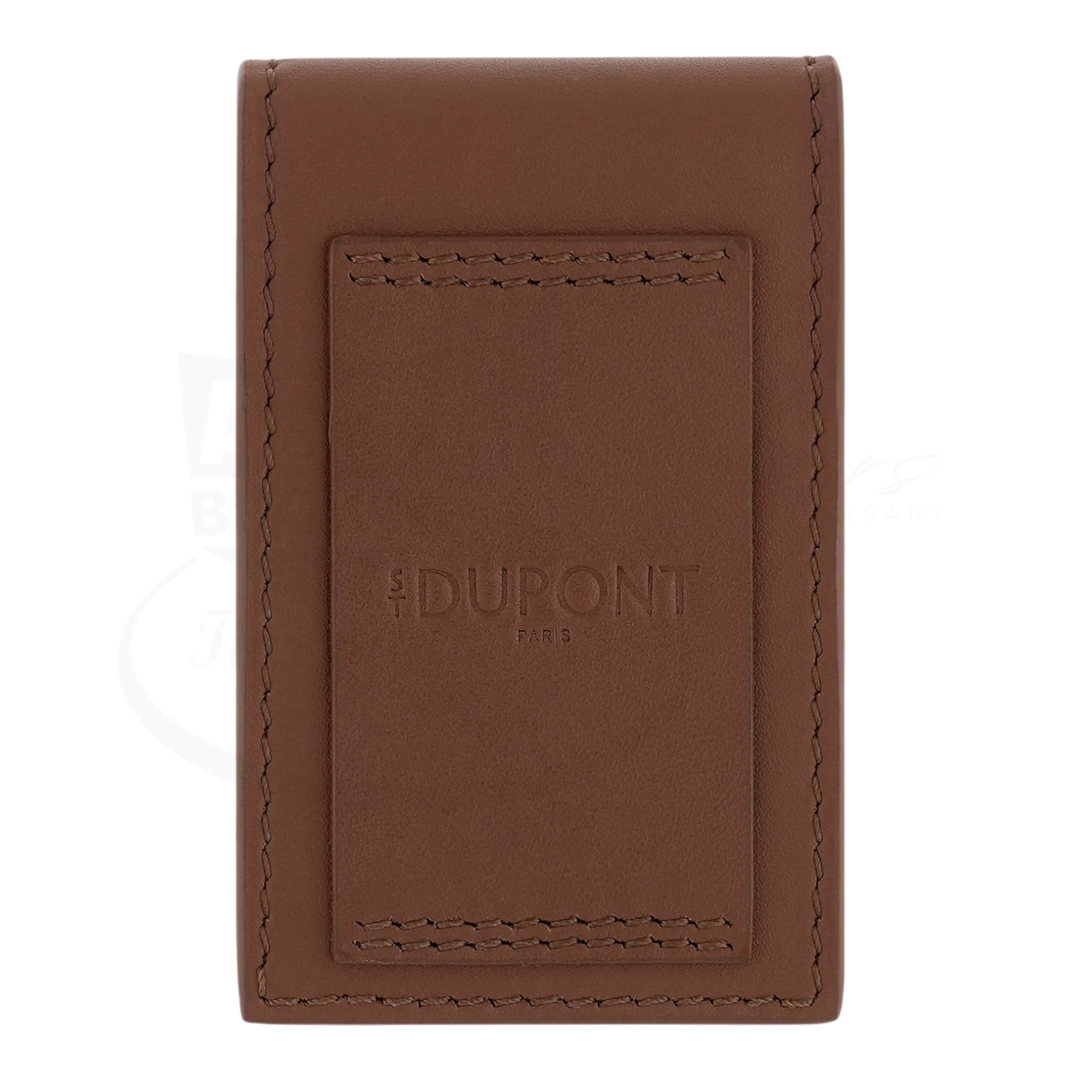 S.T. Dupont soft brown leather lighter case with stitched edges and embossed brand name on front panel