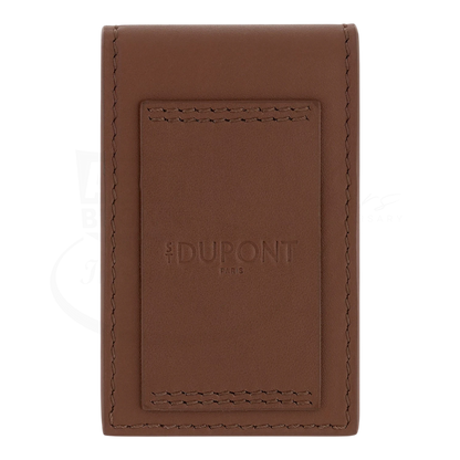 S.T. Dupont soft brown leather lighter case with stitched edges and embossed brand name on front panel