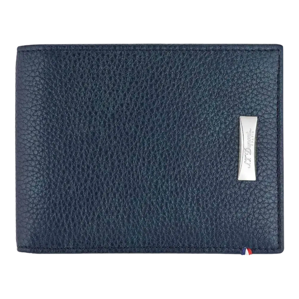Folded S.T. Dupont Line D Soft Grain Leather Wallet in Blue with Palladium accent