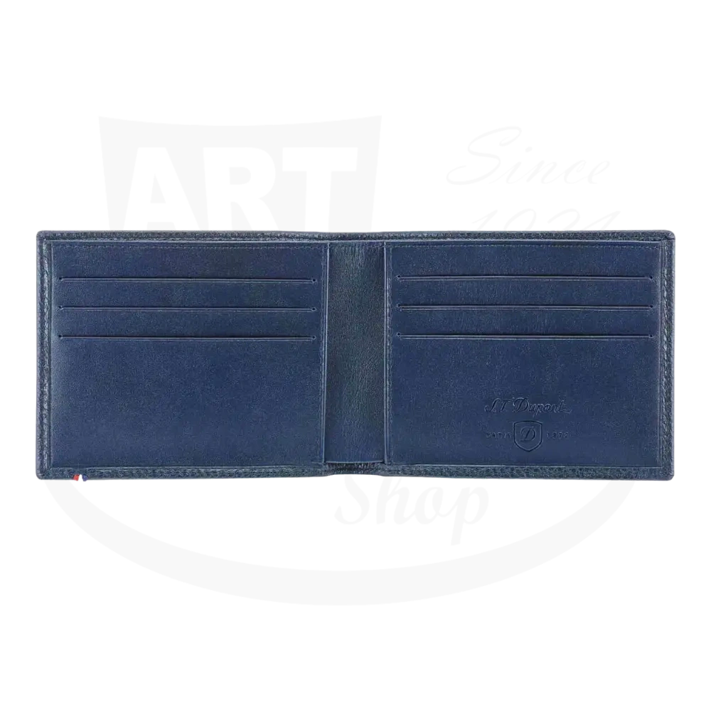 Inside S.T. Dupont Line D Soft Grain Leather Wallet in Blue with Palladium accent with 6 card slots