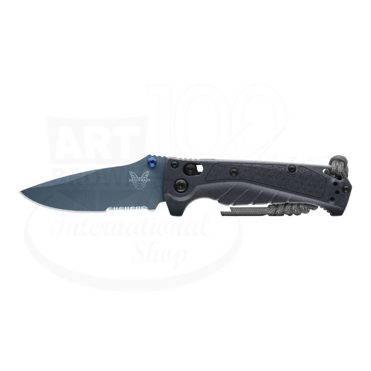 Benchmade Mini Adira folding knife with Tempest Gray Grivory handle and drop-point blade in side view