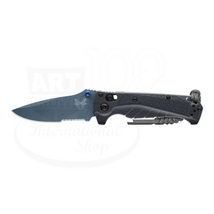 Benchmade Mini Adira folding knife with Tempest Gray Grivory handle and drop-point blade in side view