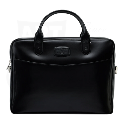 S.T. Dupont Black Document Holder 181003SS black leather briefcase with front pocket and handles, zipped compartments