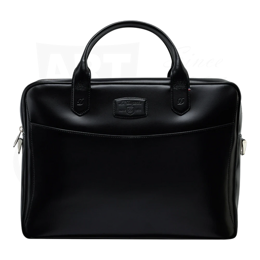 S.T. Dupont Black Document Holder 181003SS black leather briefcase with front pocket and handles, zipped compartments