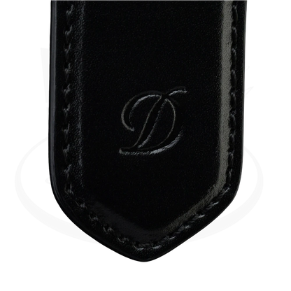 S.T. Dupont Black Document Holder 181003SS black leather stitched detail with embossed D logo close-up