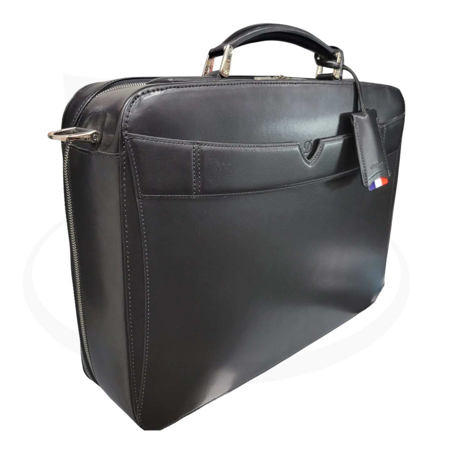 S.T. Dupont Display Model Line D Black Leather Document Holder 181004 smooth leather, curved slip pocket, luggage tag