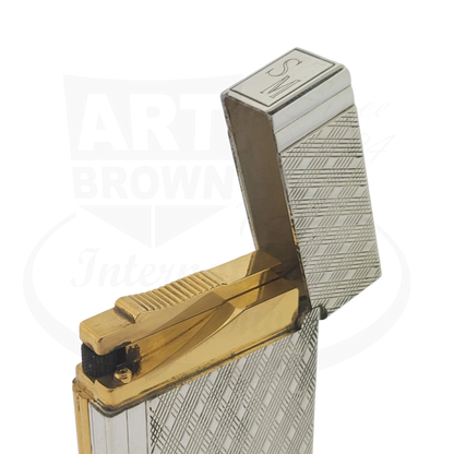 S.T. Dupont Gatsby Écossais 018102 palladium and gold lighter with engraved checkered pattern and open lid