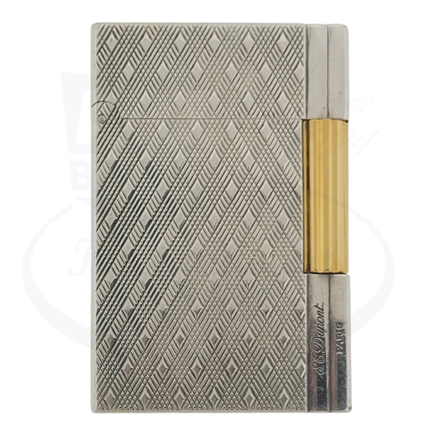 S.T. Dupont Gatsby Écossais 018102 palladium body with gold accents engraved plaid pattern lighter