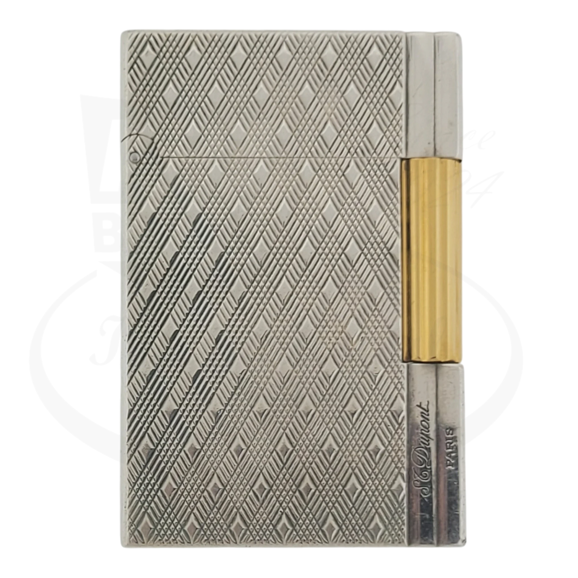 S.T. Dupont Gatsby Écossais 018102 palladium body with gold accents engraved plaid pattern lighter