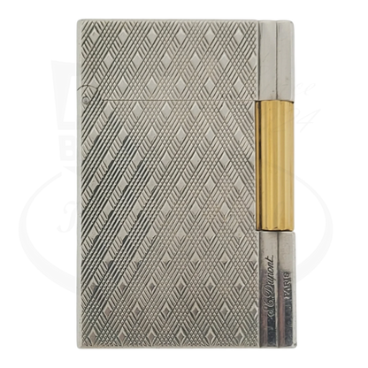 S.T. Dupont Gatsby Écossais 018102 palladium body with gold accents engraved plaid pattern lighter