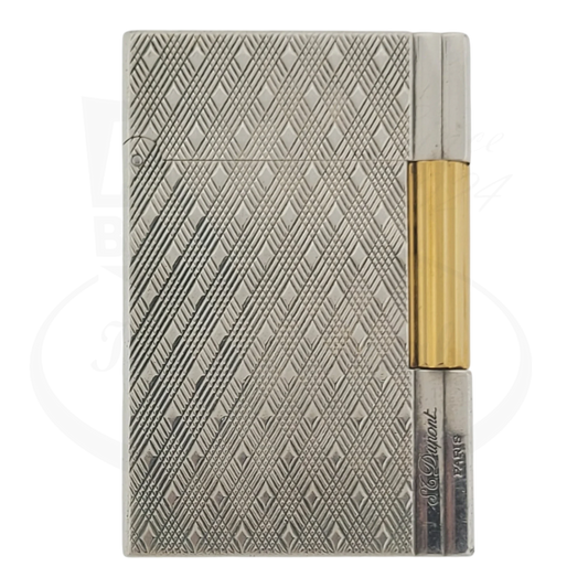 S.T. Dupont Gatsby Écossais 018102 palladium body with gold accents engraved plaid pattern lighter