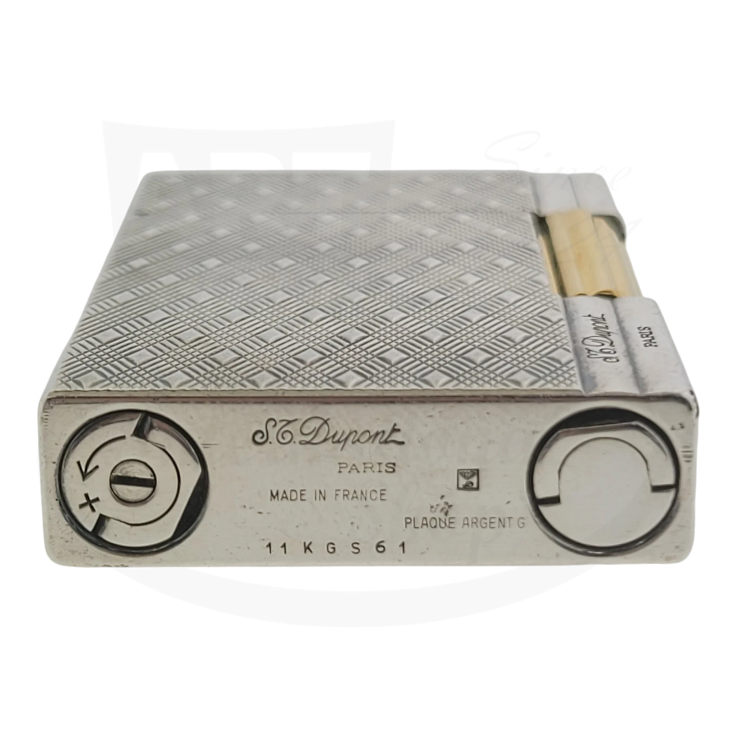 S.T. Dupont Gatsby Écossais 018102 Scottish palladium and gold lighter with textured pattern and engraved base markings