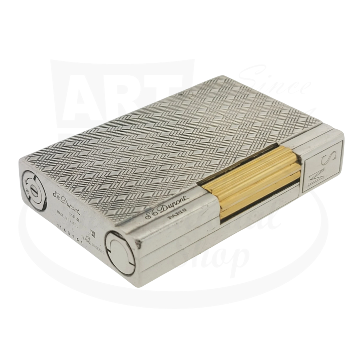 S.T. Dupont Gatsby Écossais 018102 palladium and gold rectangular lighter with textured Scottish pattern